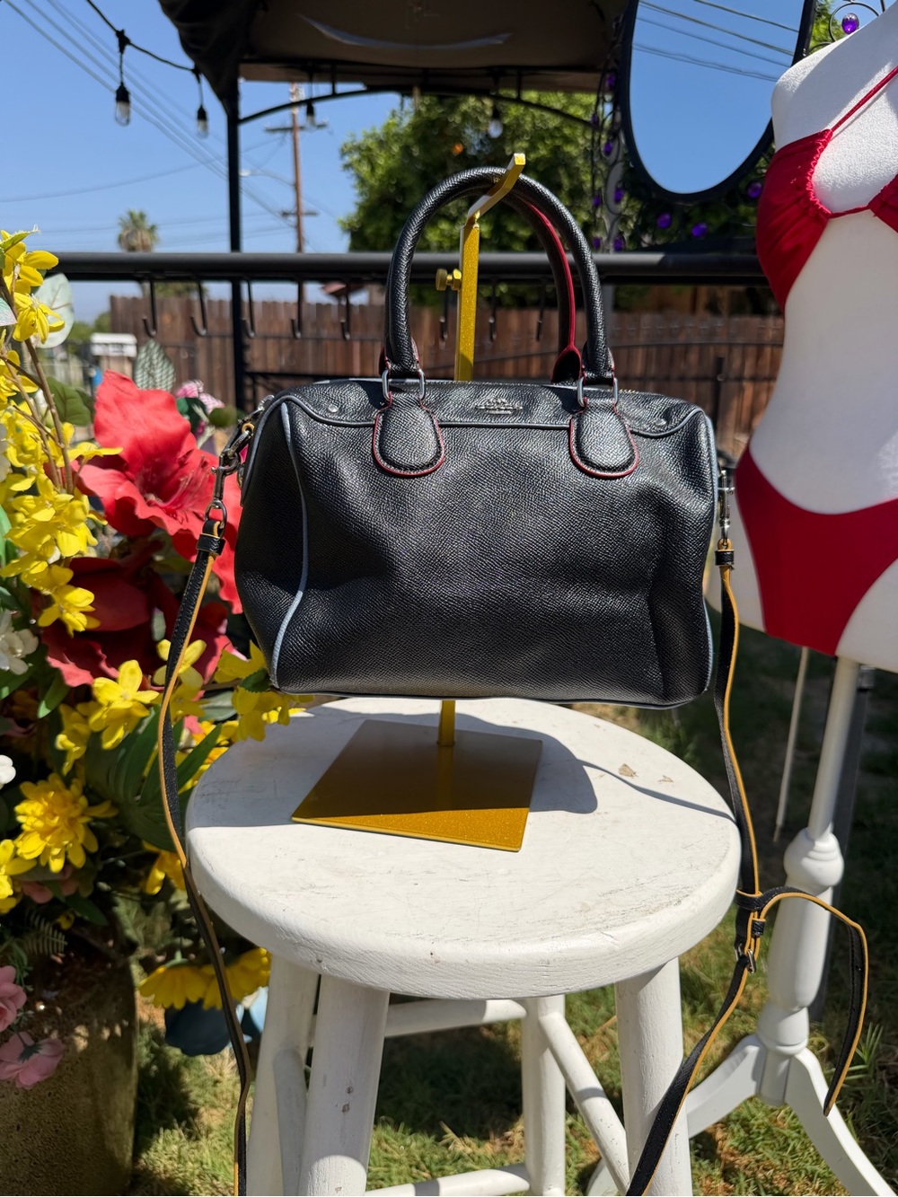 Coach black crossgrain leather